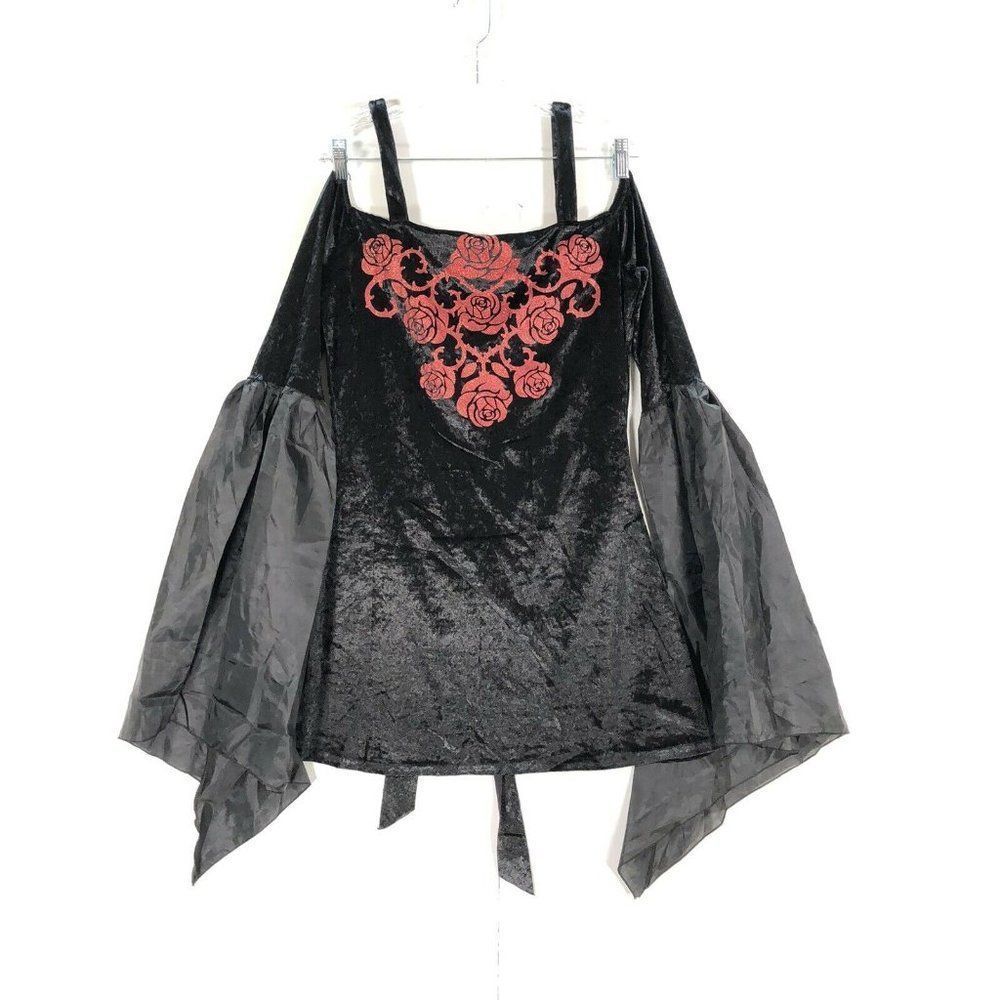 Rubies Blouse Ladies Medium Black Gothic Rose Halloween Cosplay Big Bell Sleeves